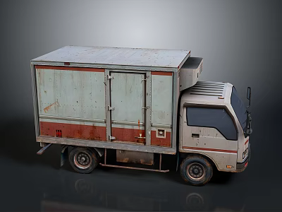 Old White And Red Cargo Truck With Rusty Container Body Design 3d model