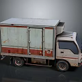 Old White And Red Cargo Truck With Rusty Container Body Design