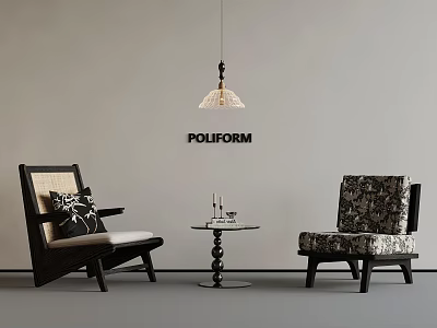 Poliform Modern Living Space With Two Accent Chairs Side Table And Pendant Light 3d model