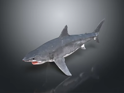 Gray Shark 3D Model with Open Mouth and Sharp Teeth on Dark Gradient Background 3d model