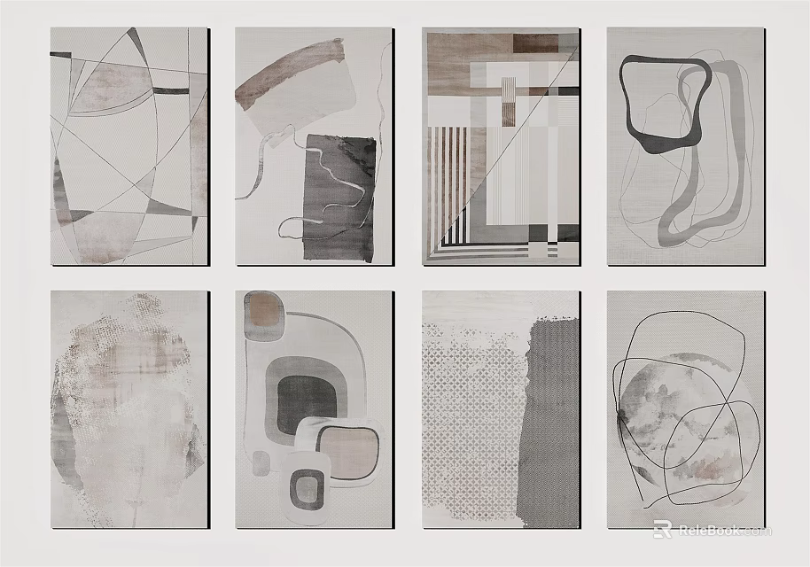 Square Rug Featuring Abstract Geometric Patterns Neutral Tones and Modern Minimalist Design 3d model