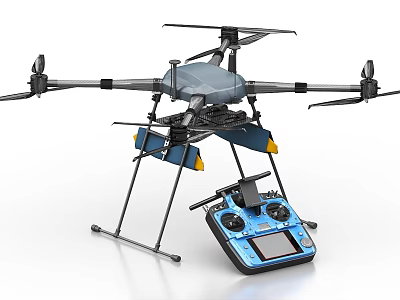 Four Rotor Drone With Remote Controller LCD Display And Stand 3d model
