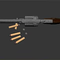 Silver Metal Revolver With Brown Wooden Grip And Bullets On Dark Background