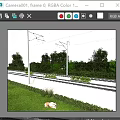 Scenic Railway Tracks With Overhead Wire Poles Green Trees Grass And Hedge