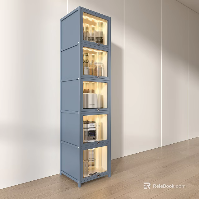 Modern Blue Multi Tier Storage Shelf With Transparent Doors For Indoor Organization 3d model 