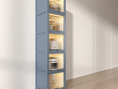 Modern Blue Multi Tier Storage Shelf With Transparent Doors For Indoor Organization 3d model
