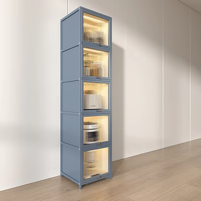 Modern Blue Multi Tier Storage Shelf With Transparent Doors For Indoor Organization 3d model