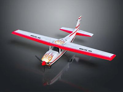 Red and White Passenger Airplane Featuring Flame Patterns on Wings and Royal Air Markings 3d model