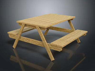Wooden Outdoor Table with Attached Benches Picnic Style for Garden Dining Use 3d model