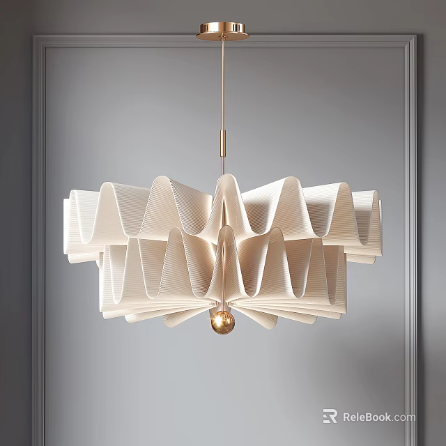 Modern White Wavy Folded Design Chandelier With Gold Metal Accent For Interior Decor 3d model 