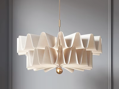 Modern White Wavy Folded Design Chandelier With Gold Metal Accent For Interior Decor 3d model