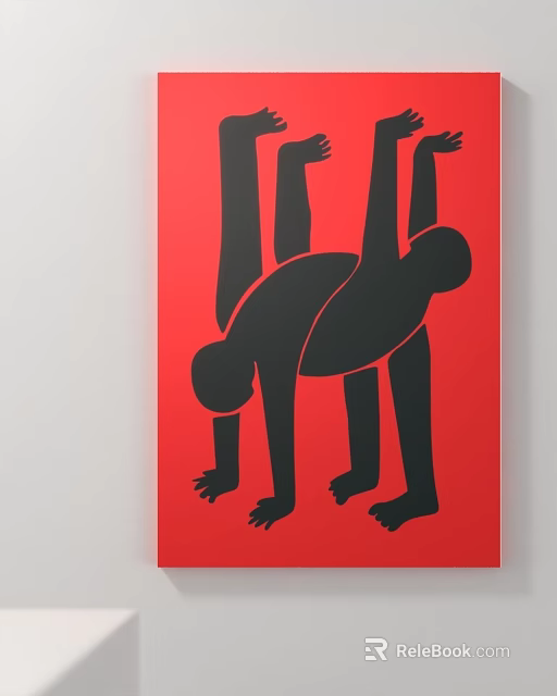 Abstract Black Human Silhouettes Performing Acrobatic Poses On Red Background 3d model 