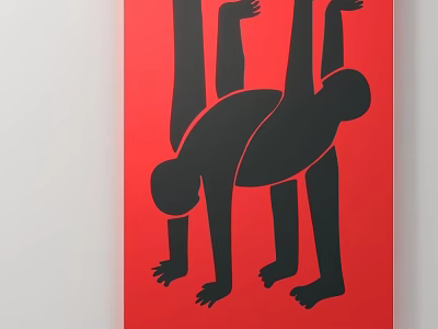 Abstract Black Human Silhouettes Performing Acrobatic Poses On Red Background 3d model