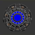 Advanced Mechanical Device With Metallic Structure Blue Glowing Element And Gears
