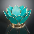 Elegant Turquoise Lotus Shaped Decorative Furniture Piece With Golden Rim Base