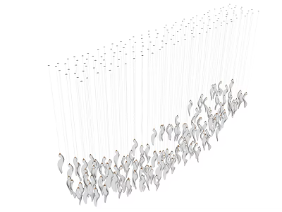 Modern Artistic Chandelier With Silver Fish Shaped Pendants Hanging Design 3d model