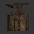 Rustic Blacksmith Anvil For Weapon Making Placed On Wooden Stump And Metal Base