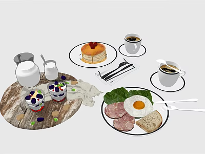 Modern Food Breakfast Milk Hot Dog Sandwich Orange Juice Egg 3d model