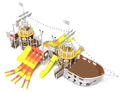Pirate Ship Themed Playground Equipment With Colorful Slides And Climbing Structures 3d model