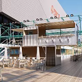 Modern Outdoor Lounge Area With Wooden Deck And Seating Furniture Structure