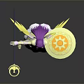 Fantasy Angelic Character With Purple Hair Yellow Wings Elegant Outfit And Staff