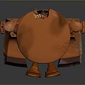 Orange Robot With Yellow Eyes And Metallic Structure Standing On Gray Background