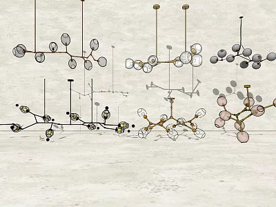 Various Modern Chandeliers With Branch Like Metal Frames Glass Spheres And Gold Black Pink Finishes 3d model