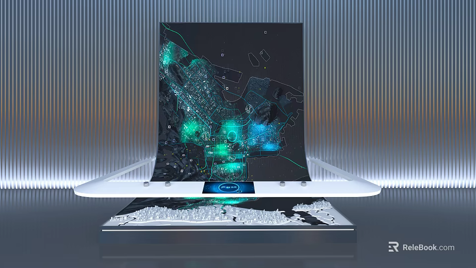 Smart Public Facilities Management With City Map And Light Spots On Digital 3d model