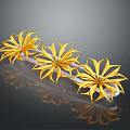Golden Flower Shaped Hairpins With Shiny Petals And Reflection On Black Background