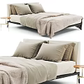 Modern Minimalist Double Bed With Upholstered Headboard Soft Blanket And Neutral Pillows