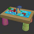 Wooden Tabletop Play Scene With Blue Area Colorful Trees Towers Boats And Fountain