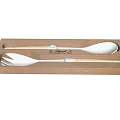 Stainless Steel Cutlery Set With Wooden Handles And Serving Spoons In Wooden Case