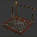 Industrial Metal Platform Scale With Red Border Gray Surface Railing And Yellow Label