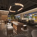 Universal Café Interior With Black Ceiling Wooden Wall Green Plants Tables And Chairs