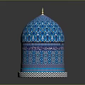 Blue Decorated Dome Building With Intricate Geometric Floral Patterns And White Base Trim