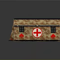 House Shaped Storage Furniture With Brown Beige Pattern And Red Cross Decorations