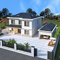Spacious Detached Villa With White Exterior Black Roof And Lush Green Courtyard