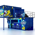 Blue Container Repurposed Lounge Design With Graffiti And Two Story Balcony 3d model