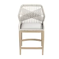Woven Wicker Bar Stool With Light Gray Cushion And Wooden Frame