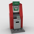 Red And Gray Building Blocks ATM Model With Green Display Showing 100 And Keypad