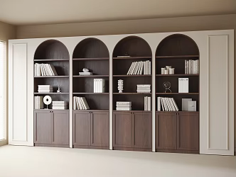 French Full Wall Bookcase Book Ornaments 3d model