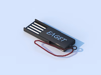EAGET Black USB Flash Drive With Red Lanyard And Portable Design 3d model