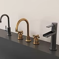 Modern Brass And Matte Black Water Faucets Displayed On Black Countertop