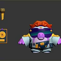 Pig Shaped Game Movie Character With Orange Hair Purple Sunglasses Golden Microphone And Record Player