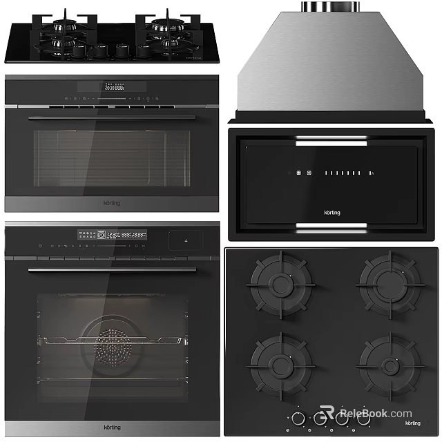 Modern Kitchen Gas Stove Along With Oven Microwave And Hood 3d model 