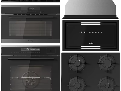 Modern Kitchen Gas Stove Along With Oven Microwave And Hood 3d model