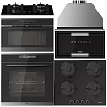 Modern Kitchen Gas Stove Along With Oven Microwave And Hood
