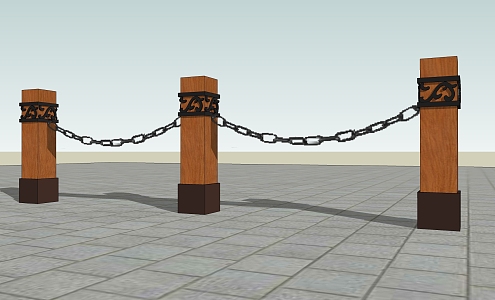 Chinese-style Iron Chain Railing 3d model