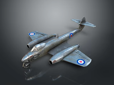 Silver Metallic Airplane Model With Twin Engines Round Wing Emblems And Landing Gear 3d model