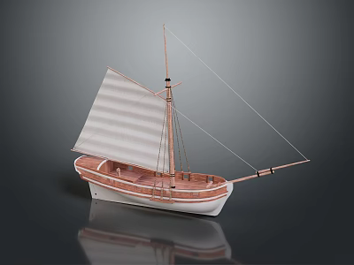 Wooden Model Ship With White Hull Brown Deck Wooden Mast And White Sail Design 3d model